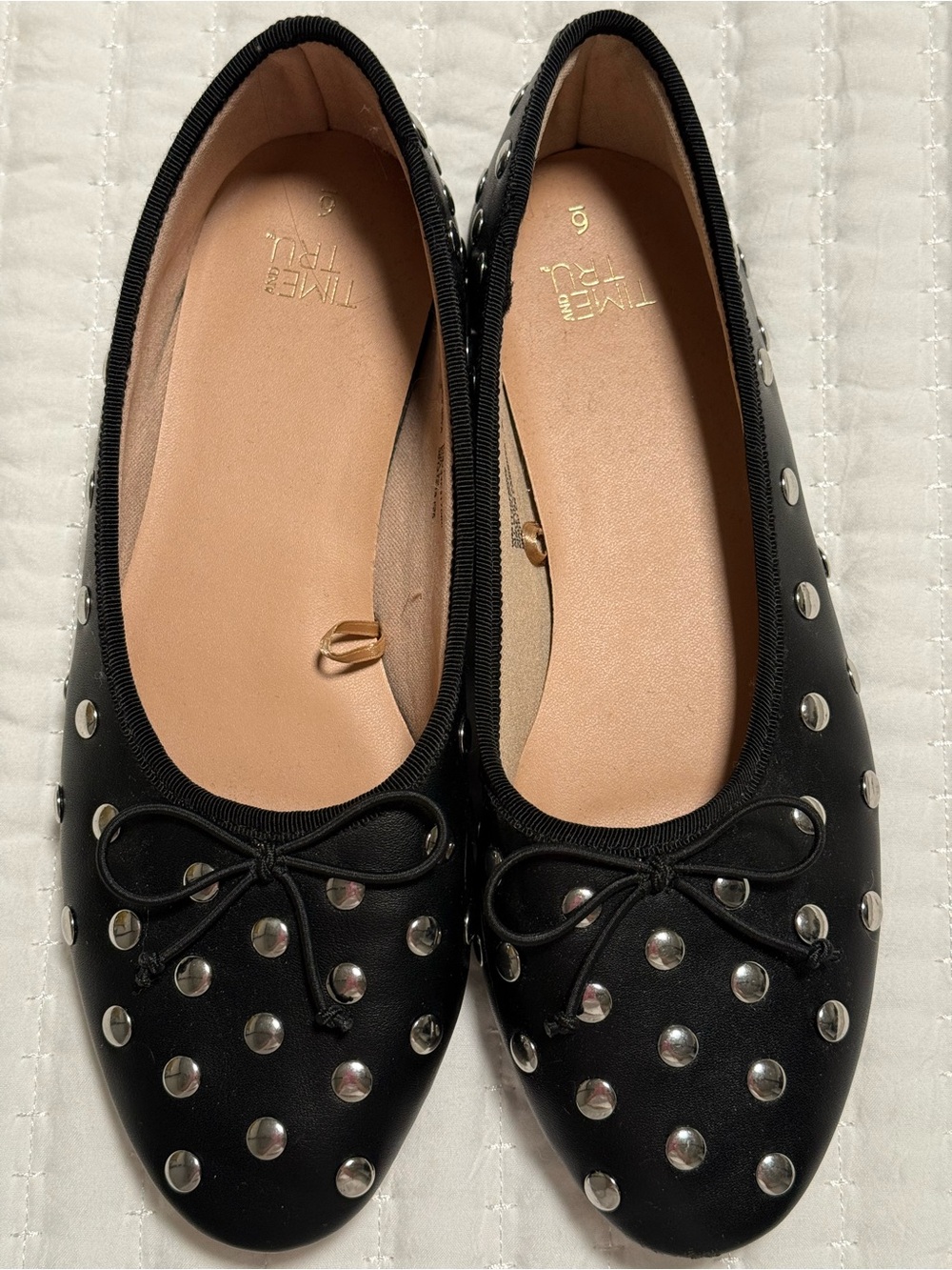 Time and Tru Black Studded Bow Ballet Flats